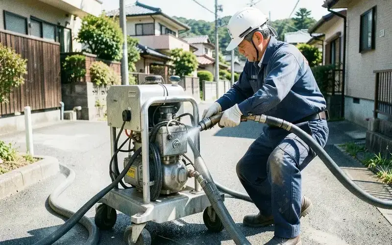 高圧洗浄作業の様子
